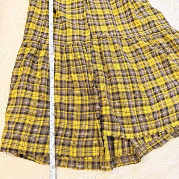 Anthropologie Dalton Wrap Maxi Dress Plaid Mustard Yellow Academia Fall Medium - Picture 16 of 16